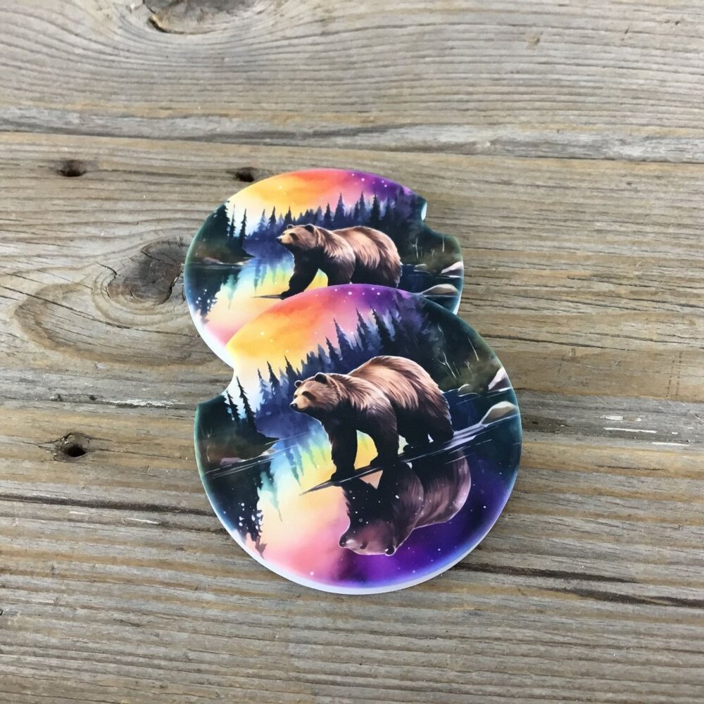 Grizzly Bear Northern Lights Car Coasters